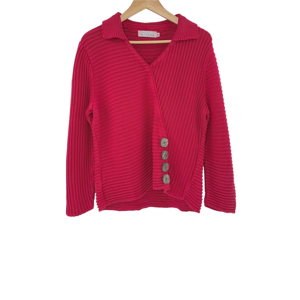 Willow Vintage Red Cotton Knit Button Front Collared‎ Cardigan Sweater M